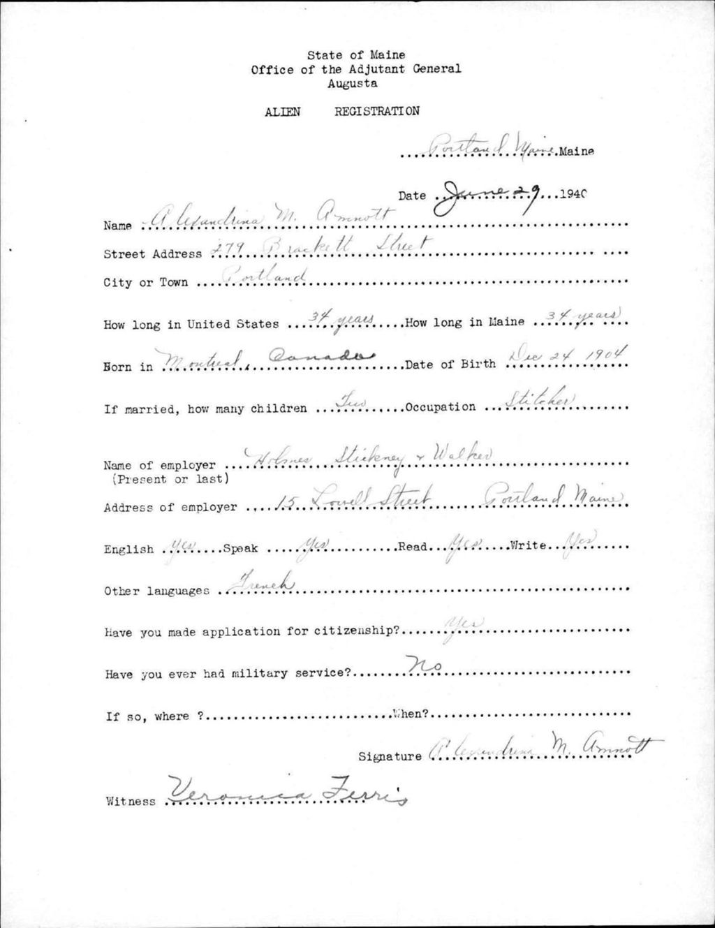 Miniature of Alien Registration- Annott, Alexandrina M. (Portland, Cumberland County)