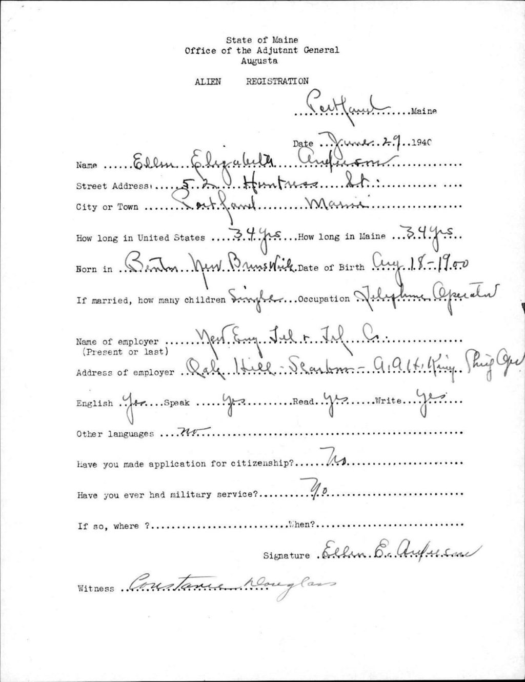 Miniature of Alien Registration- Arederson, Ellen E. (Portland, Cumberland County)