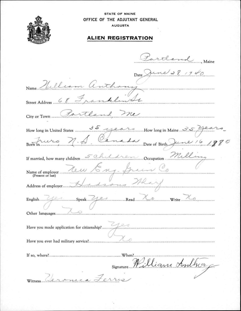 Miniature of Alien Registration- Anthony, William (Portland, Cumberland County)