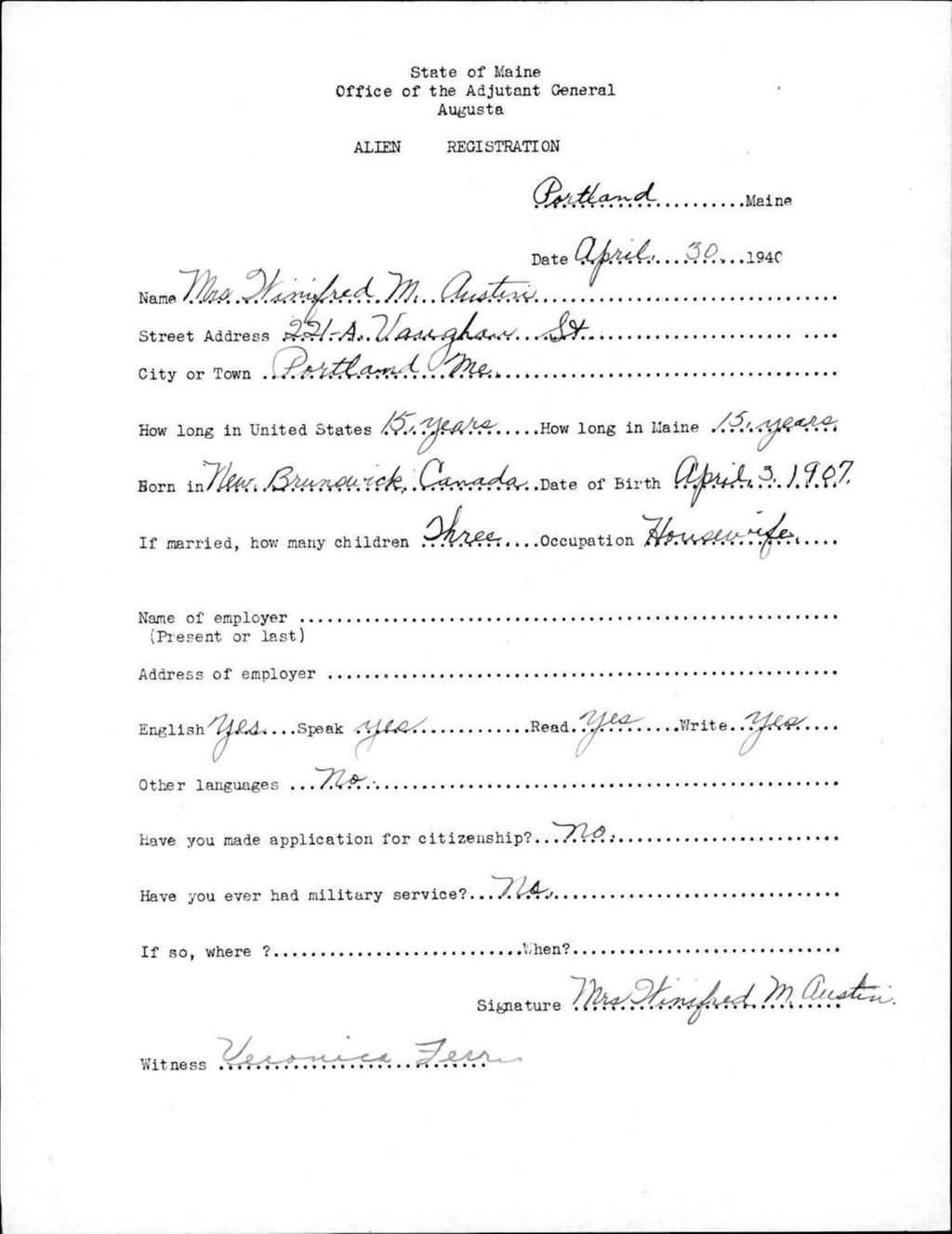 Miniature of Alien Registration- Austin, Winifred M. (Portland, Cumberland County)