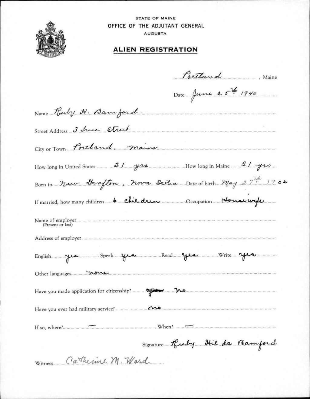 Miniature of Alien Registration- Bamford, Ruby H. (Portland, Cumberland County)