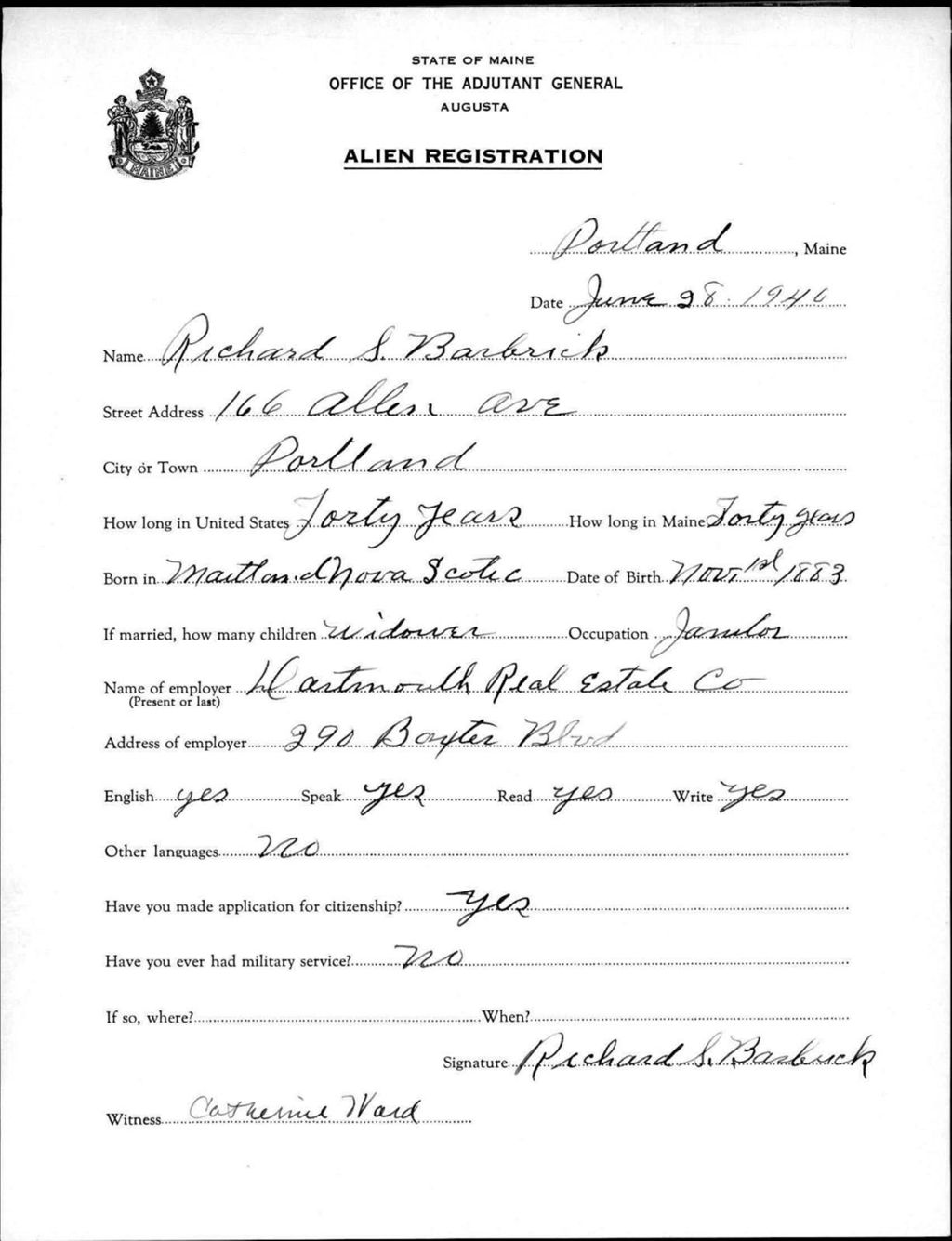 Miniature of Alien Registration- Barbrick, Richard S. (Portland, Cumberland County)