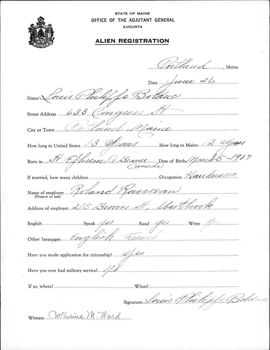 Miniature of Alien Registration- Bolduc, Louis P. (Portland, Cumberland County)