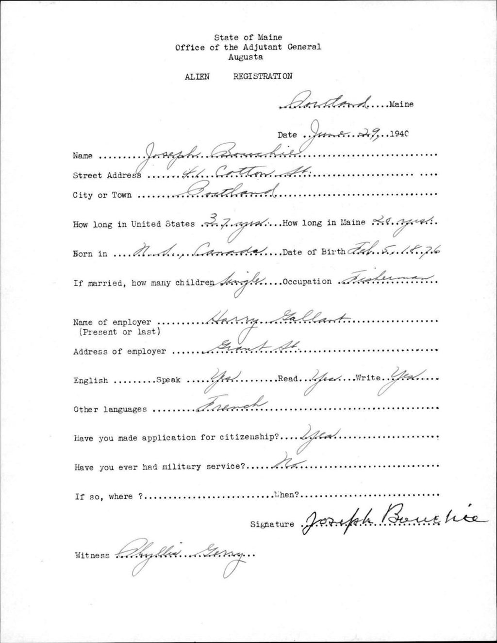 Miniature of Alien Registration- Bouchie, Joseph (Portland, Cumberland County)