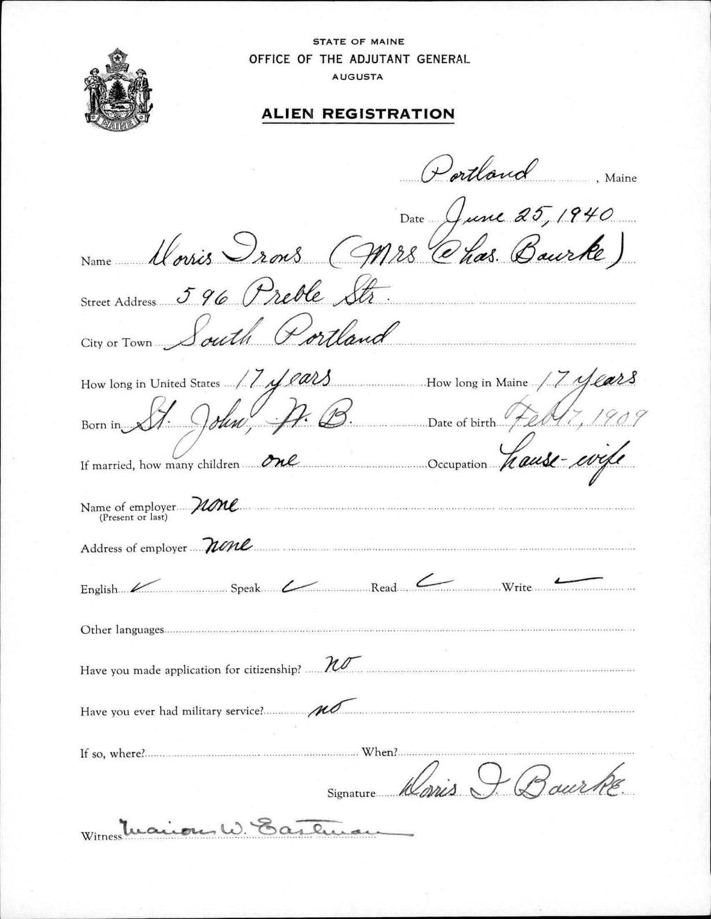 Miniature of Alien Registration- Irons, Dorris (Portland, Cumberland County)