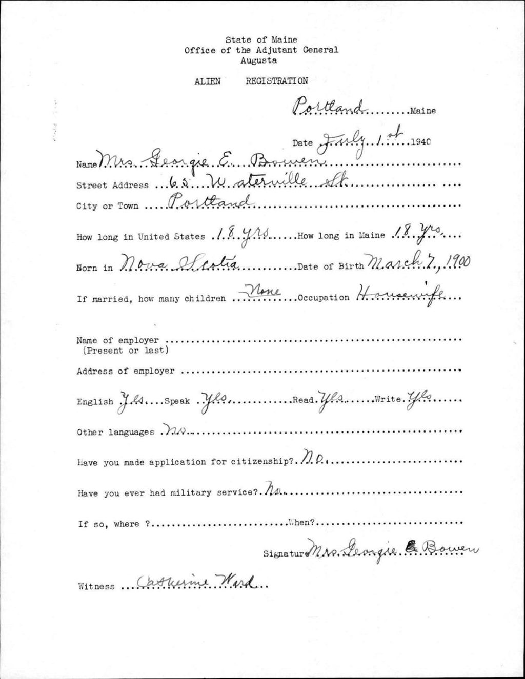 Miniature of Alien Registration- Bowen, Georgie E. (Portland, Cumberland County)