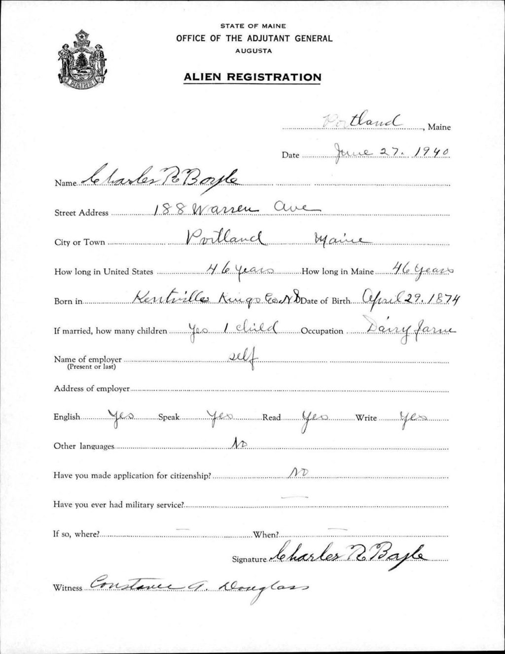 Miniature of Alien Registration- Boyle, Charles R. (Portland, Cumberland County)