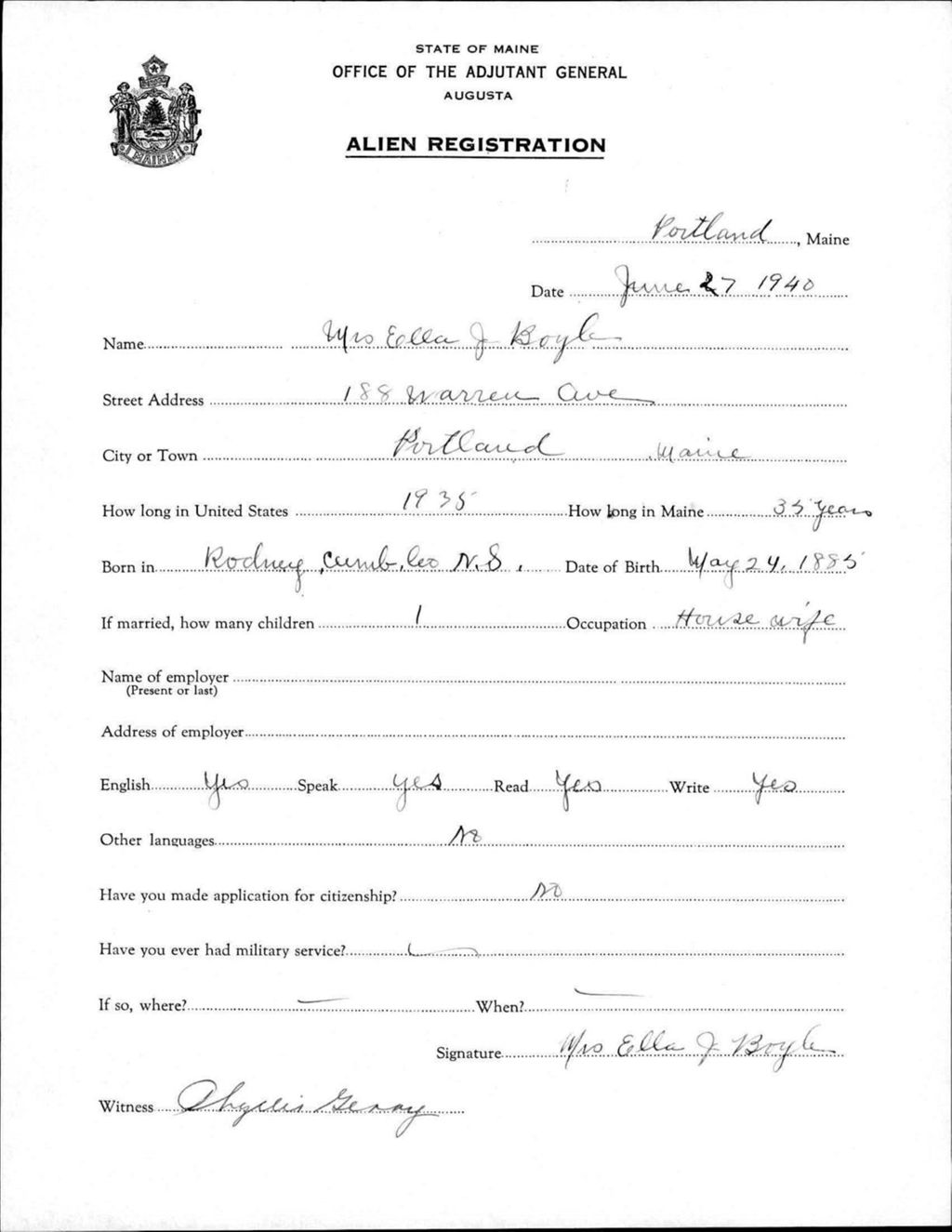 Miniature of Alien Registration- Boyle, Ella J. (Portland, Cumberland County)