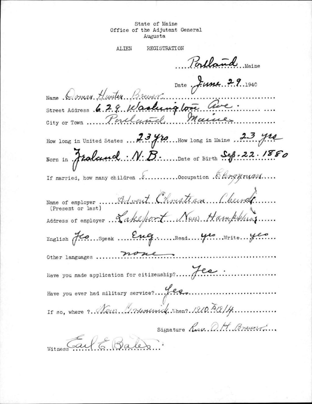 Miniature of Alien Registration- Brewer, Orman H. (Portland, Cumberland County)