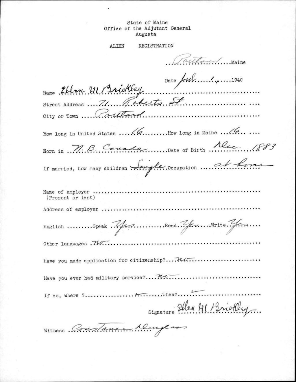 Miniature of Alien Registration- Brickley, Ellen M. (Portland, Cumberland County)