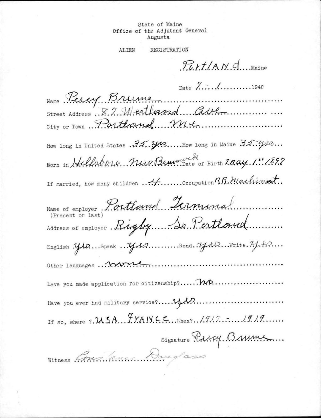 Miniature of Alien Registration- Brume, Percy (Portland, Cumberland County)