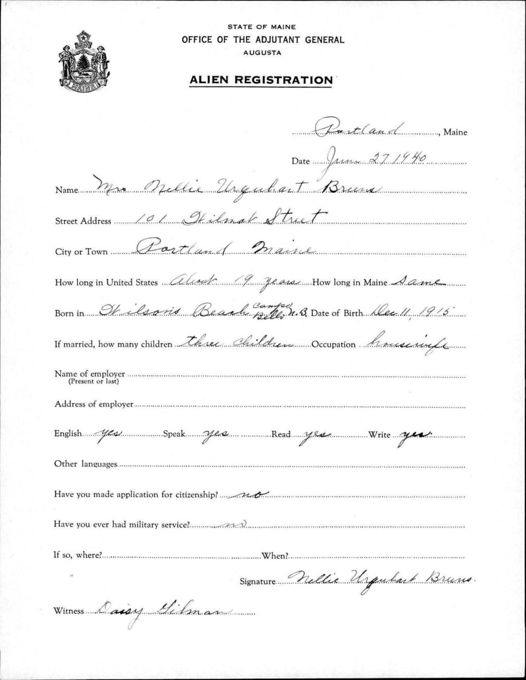 Miniature of Alien Registration- Urquhart, Nellie (Portland, Cumberland County)