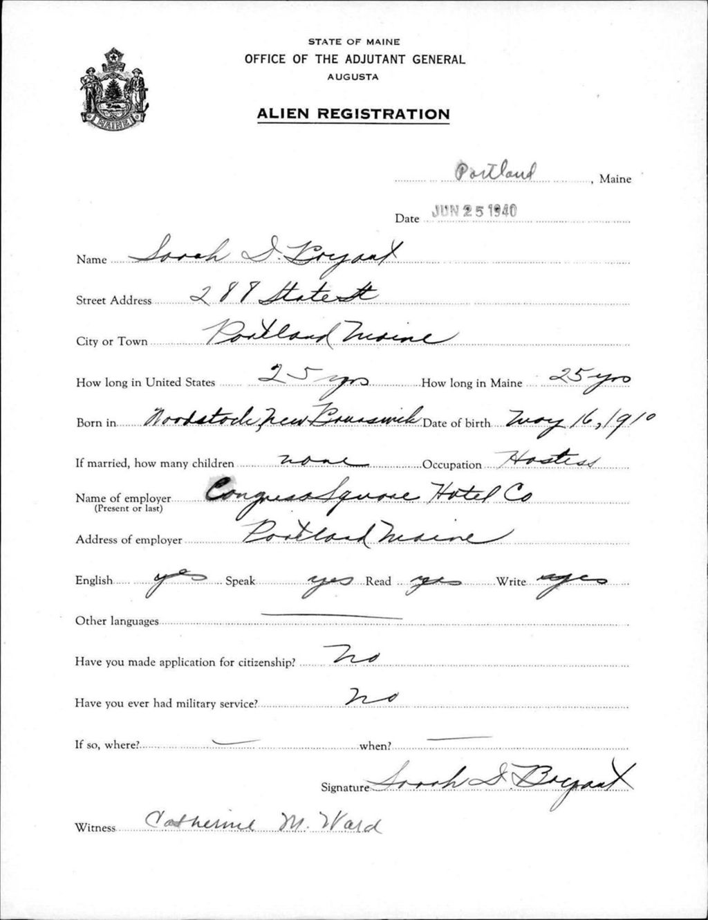 Miniature of Alien Registration- Bryant, Sarah D. (Portland, Cumberland County)