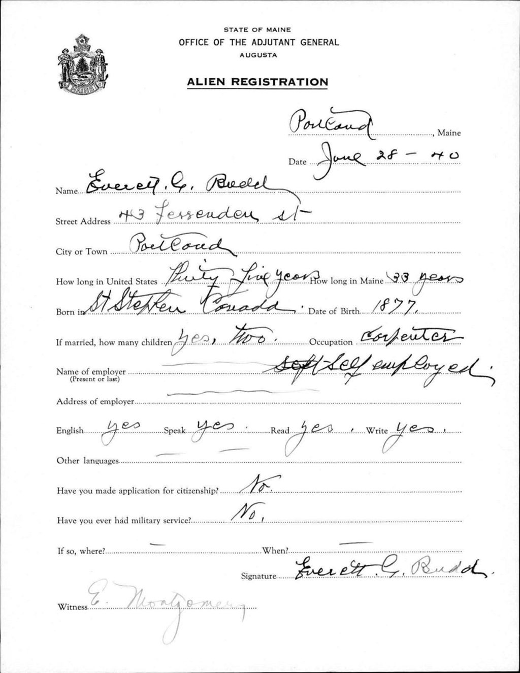 Miniature of Alien Registration- Budd, Everett C. (Portland, Cumberland County)