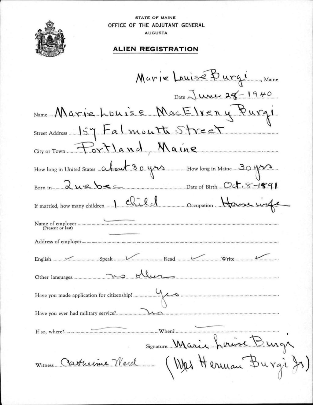 Miniature of Alien Registration- Macelveny, Marie L. (Portland, Cumberland County)