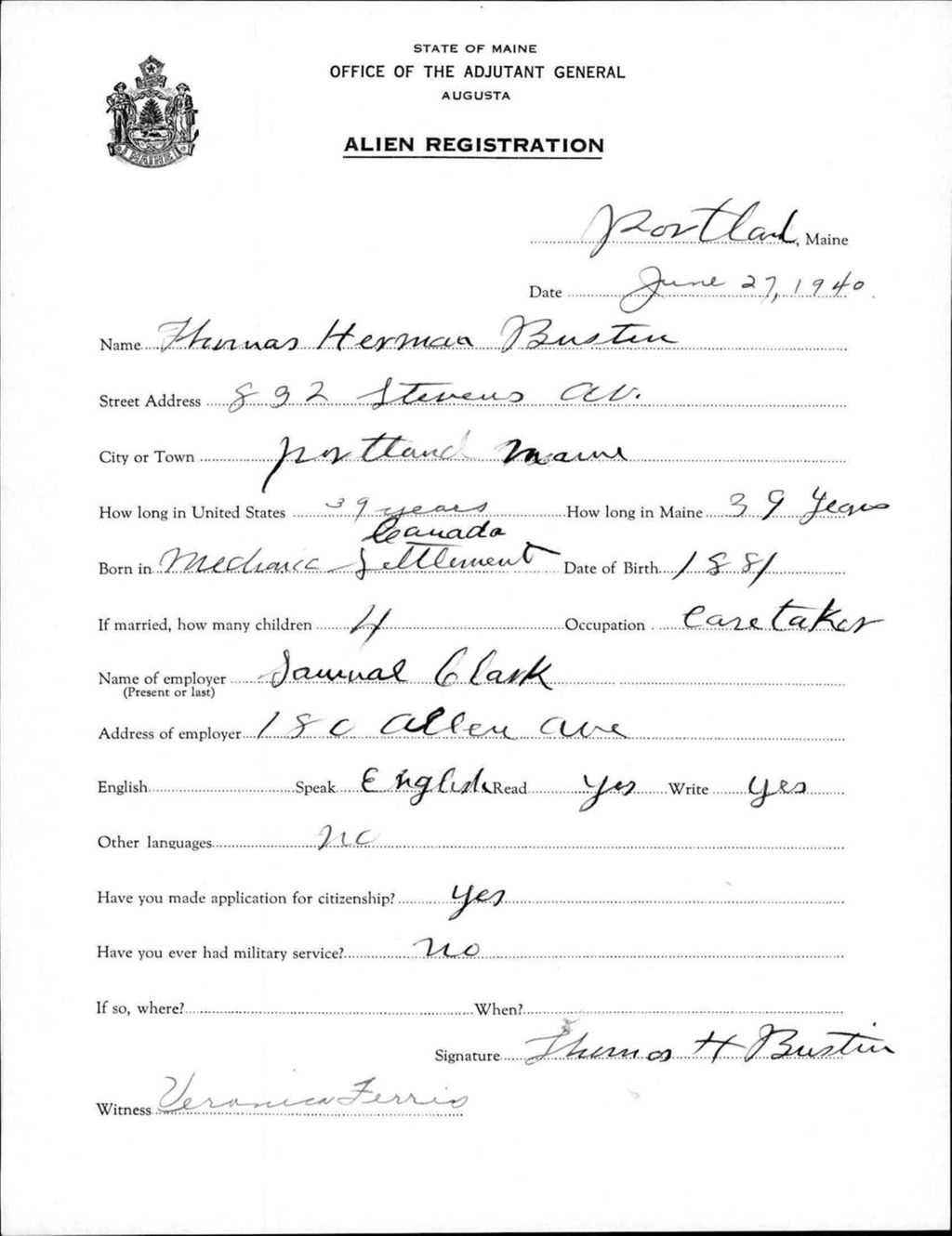 Miniature of Alien Registration- Bustin, Thomas H. (Portland, Cumberland County)