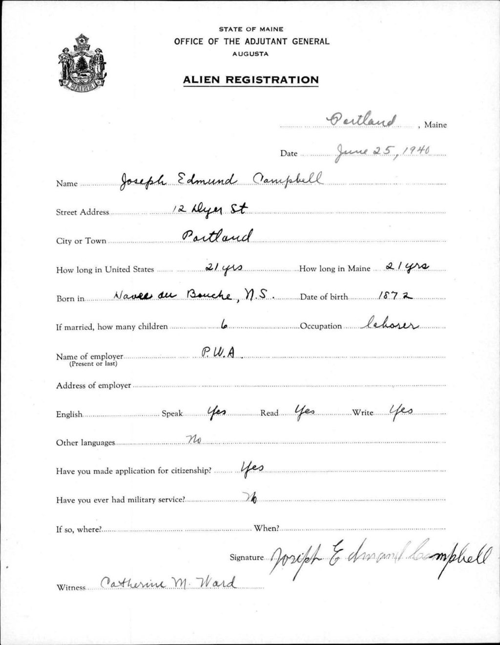 Miniature of Alien Registration- Campbell, Joseph E. (Portland, Cumberland County)
