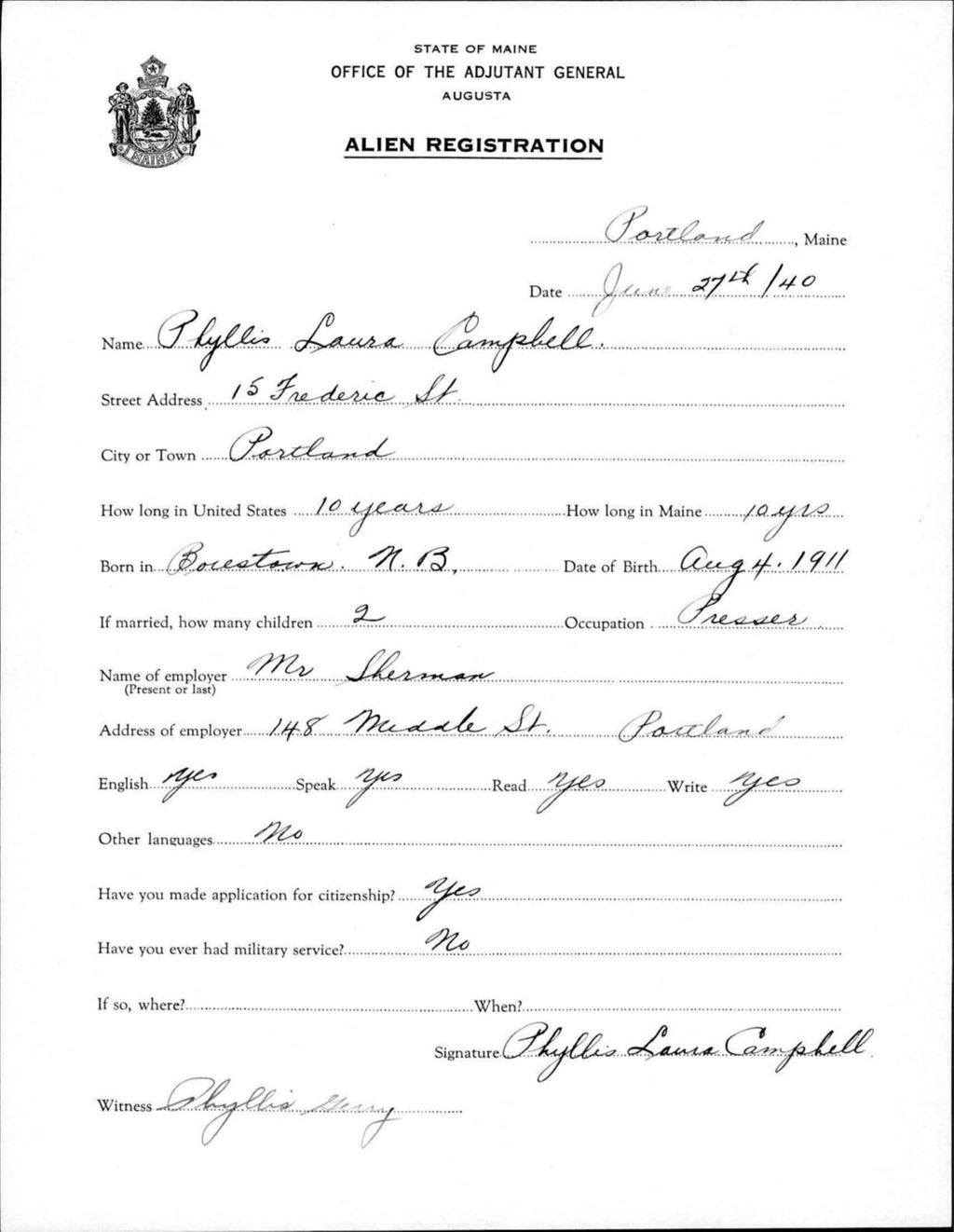 Miniature of Alien Registration- Campbell, Phyllis L. (Portland, Cumberland County)