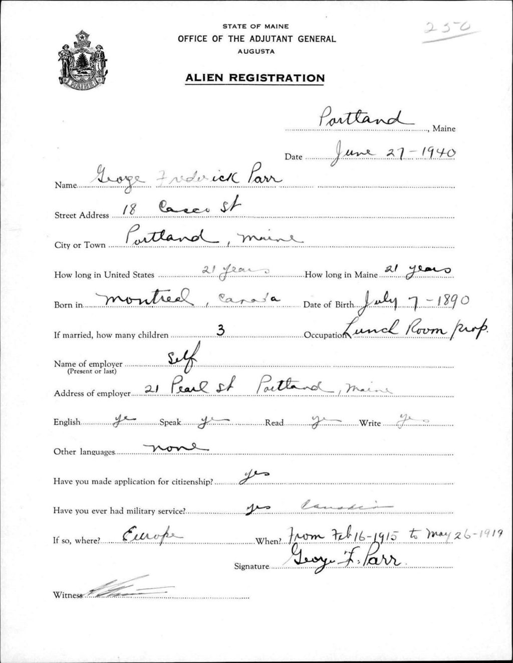 Miniature of Alien Registration- Carr, George F. (Portland, Cumberland County)