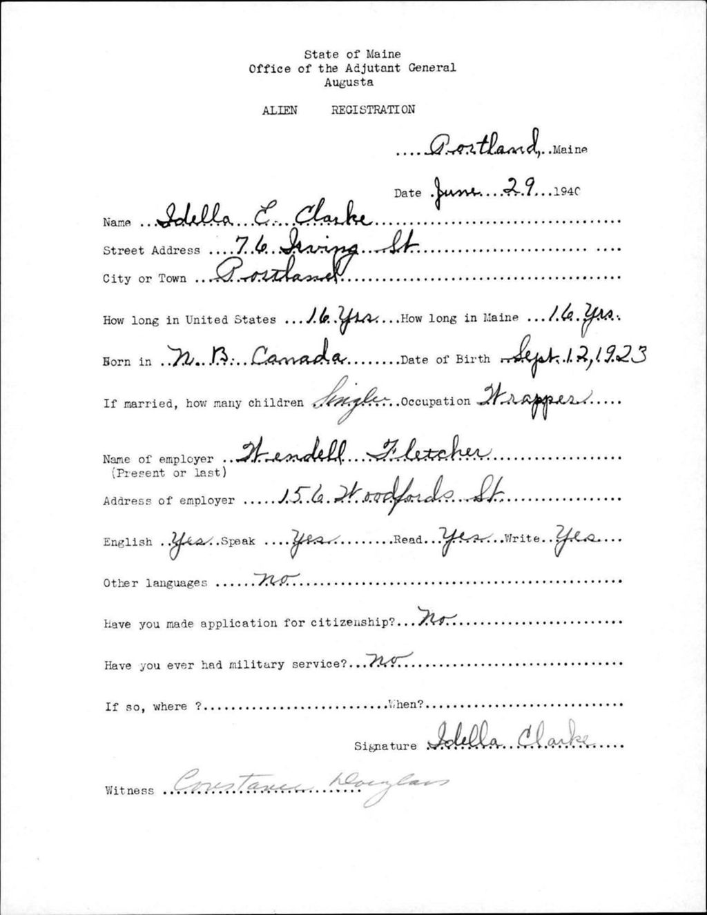 Miniature of Alien Registration- Clarke, Idella E. (Portland, Cumberland County)
