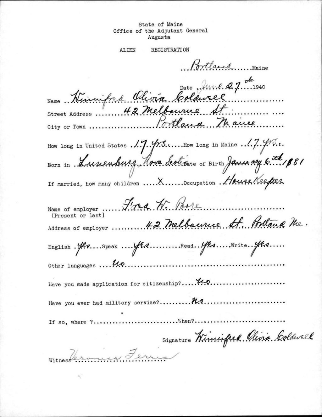 Miniature of Alien Registration- Coldwell, Winnifred O. (Portland, Cumberland County)