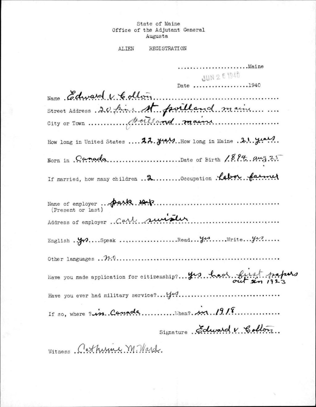 Miniature of Alien Registration- Colton, Edward V. (Portland, Cumberland County)