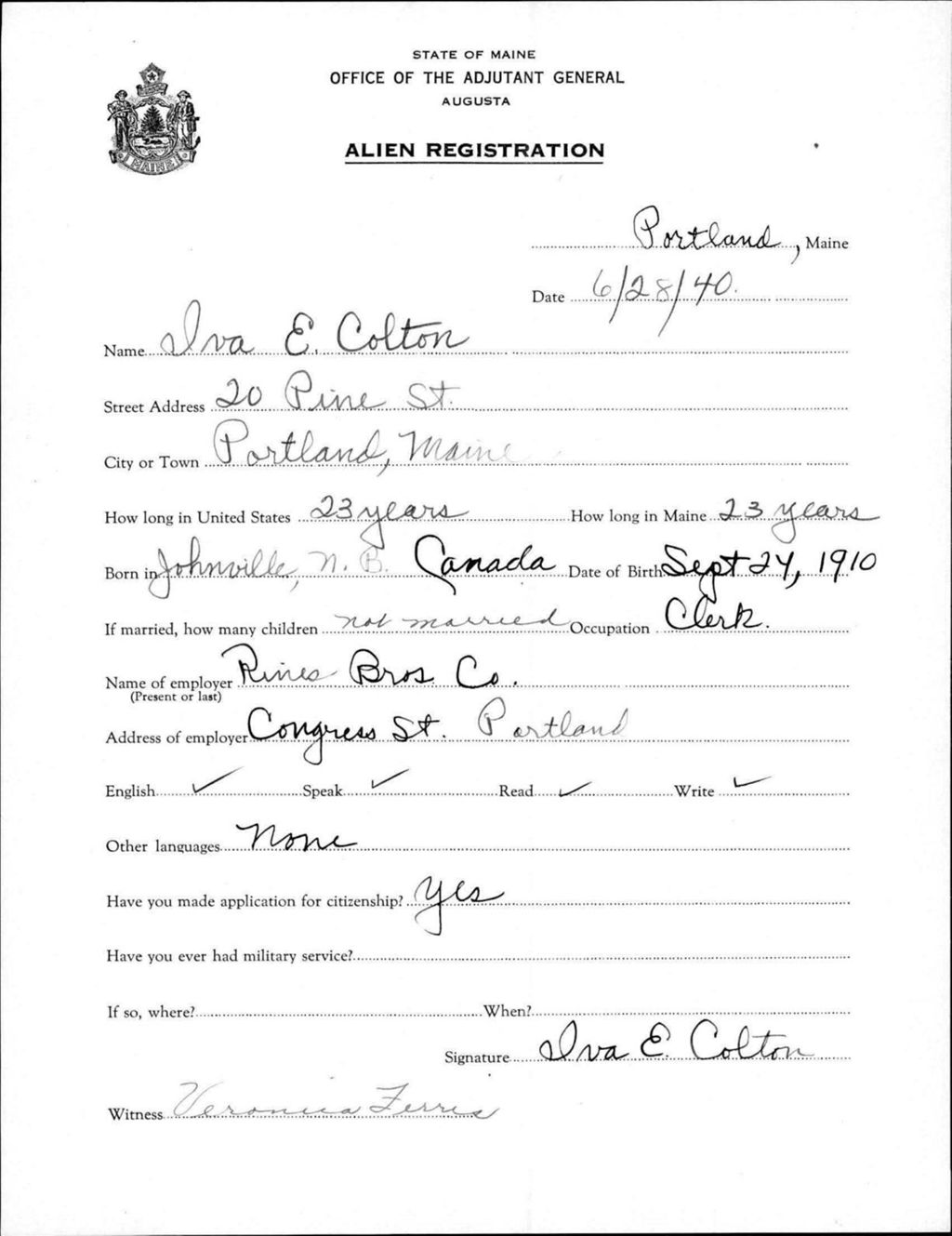Miniature of Alien Registration- Colton, Iva E. (Portland, Cumberland County)