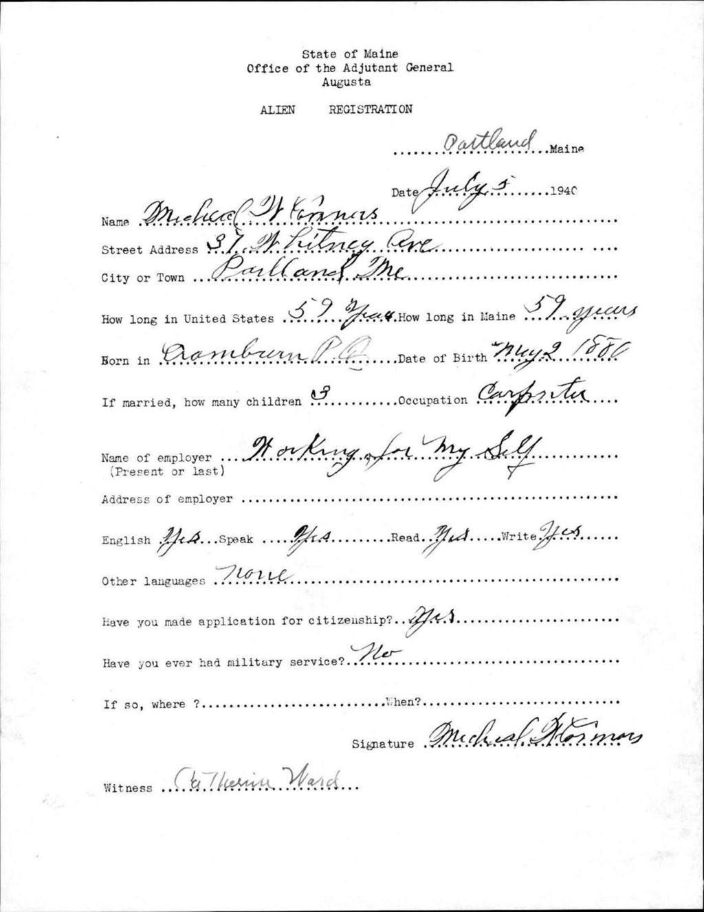 Miniature of Alien Registration- Conners, Michael W. (Portland, Cumberland County)