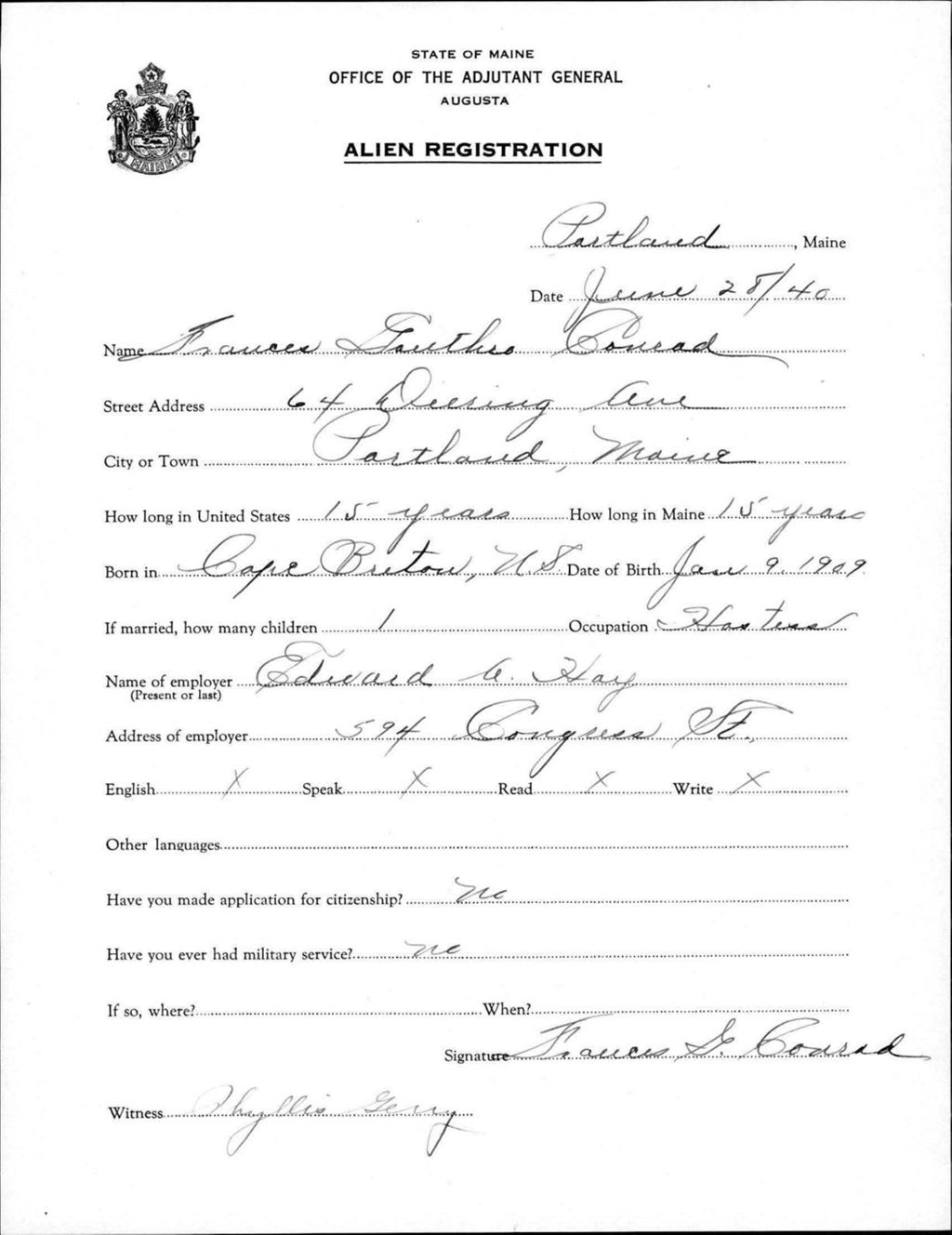 Miniature of Alien Registration- Gauthro, Frances (Portland, Cumberland County)