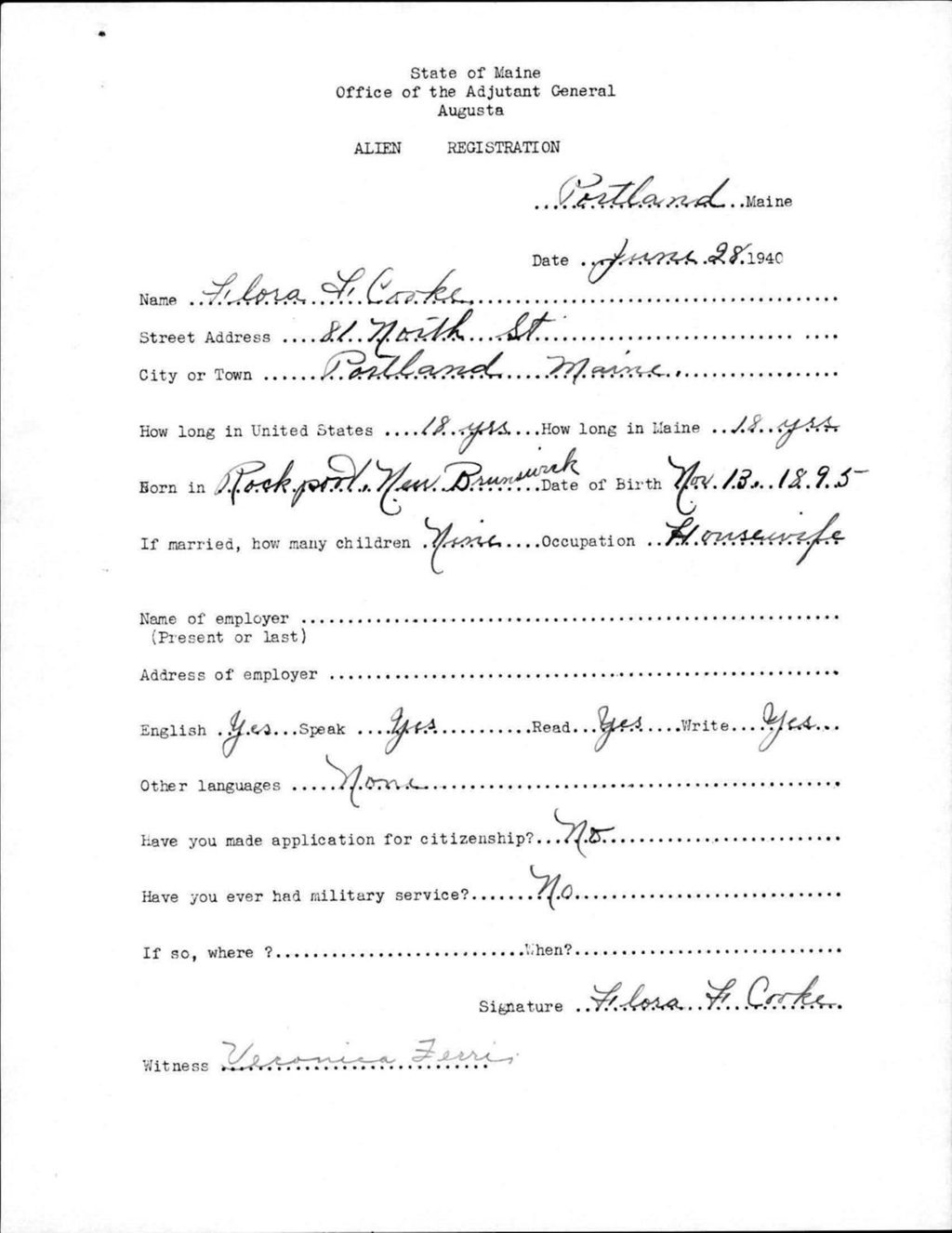 Miniature of Alien Registration- Cooke, Flora F. (Portland, Cumberland County)