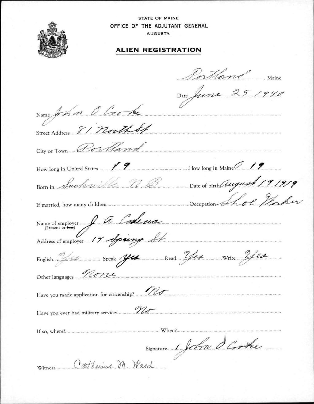 Miniature of Alien Registration- Cooke, John O. (Portland, Cumberland County)