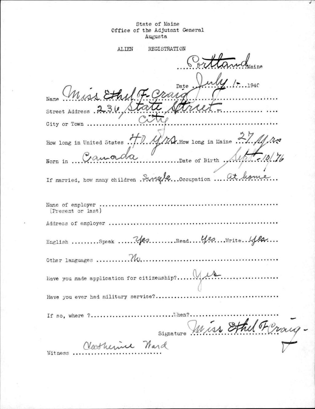 Miniature of Alien Registration- Craig, Ethel F. (Portland, Cumberland County)