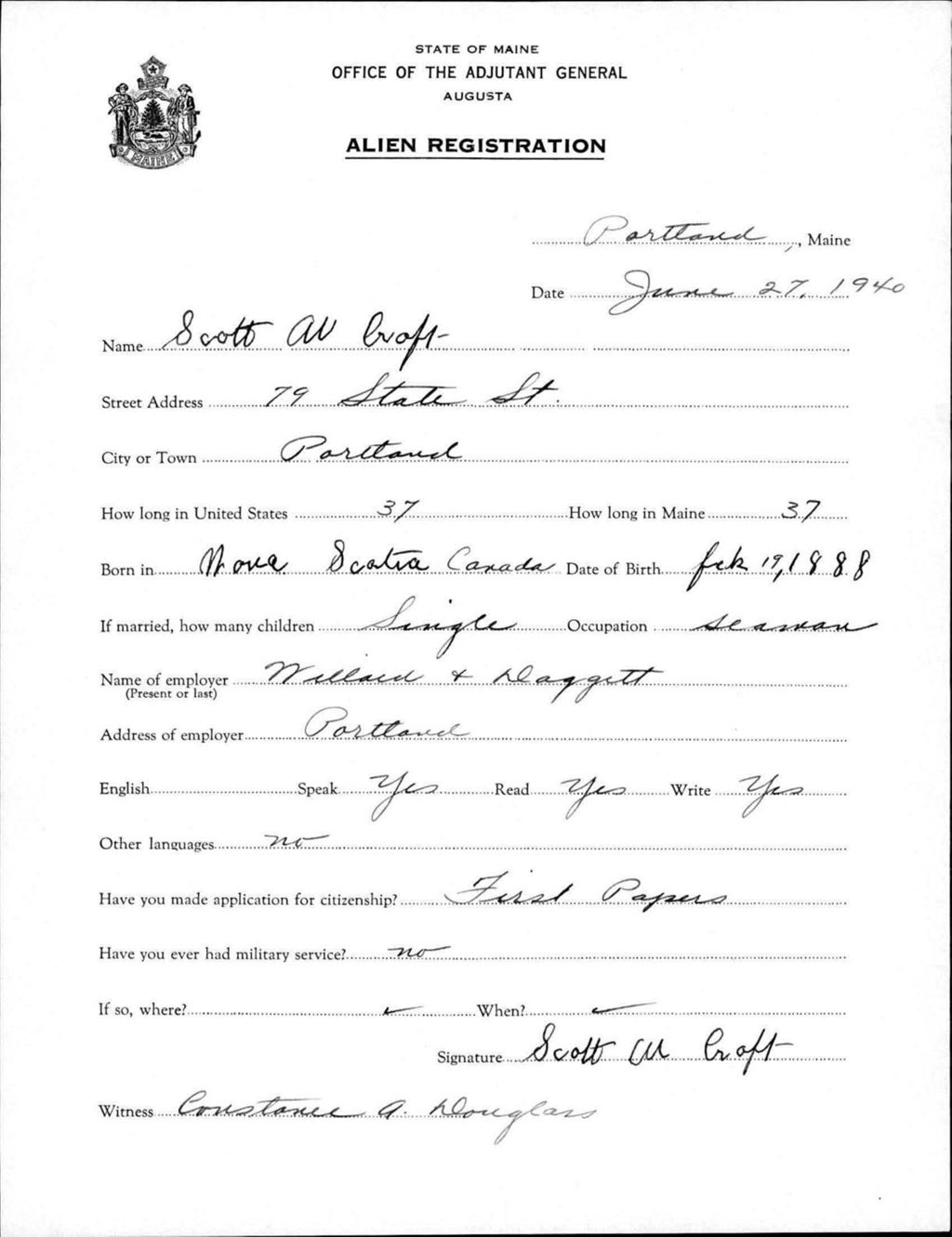 Miniature of Alien Registration- Croft, Scott A. (Portland, Cumberland County)