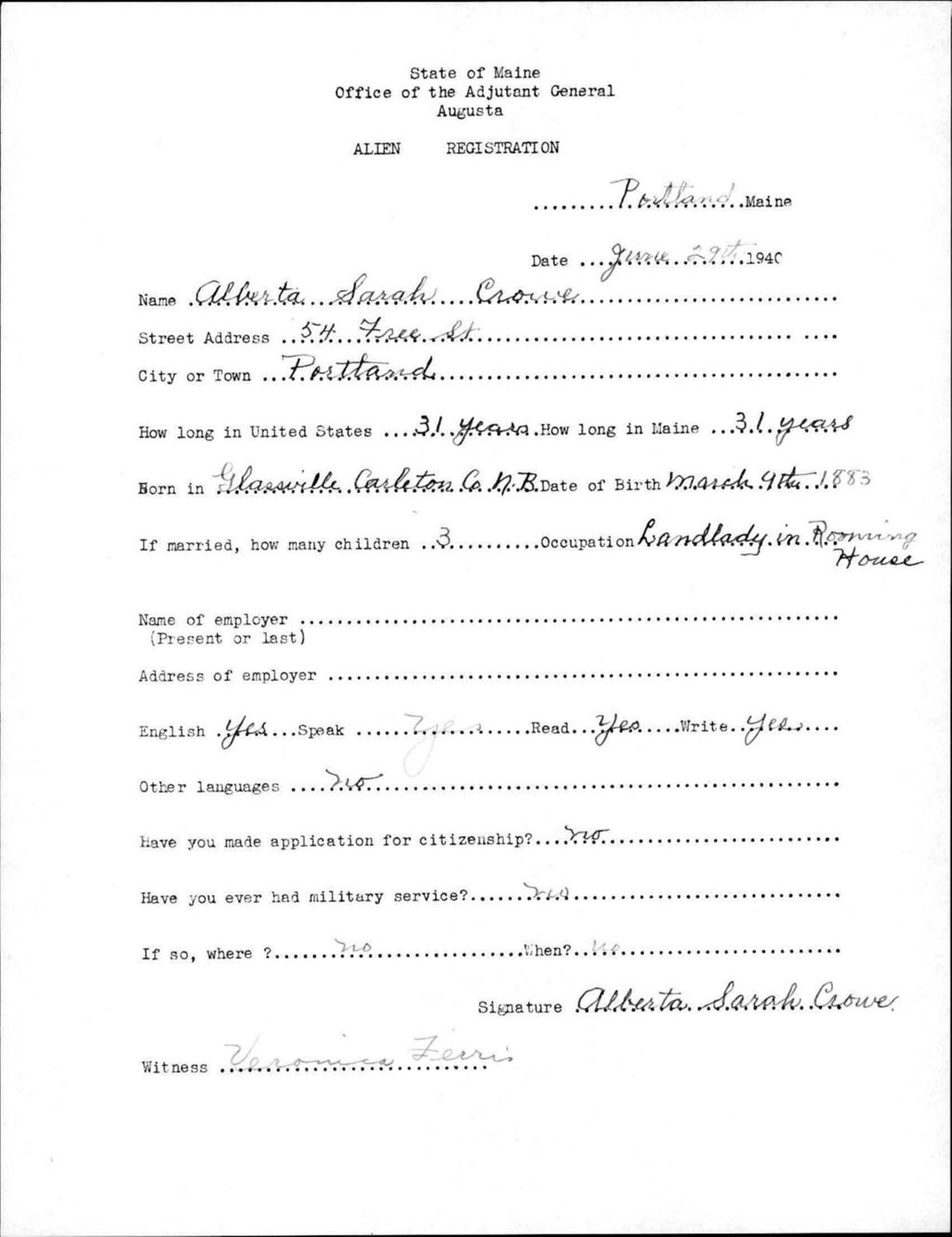 Miniature of Alien Registration- Crouse, Alberta S. (Portland, Cumberland County)