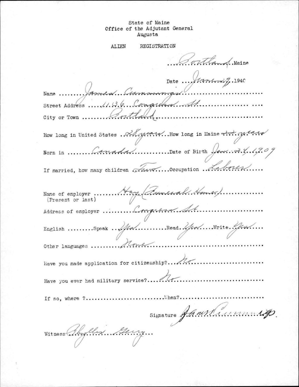 Miniature of Alien Registration- Cummings, James (Portland, Cumberland County)