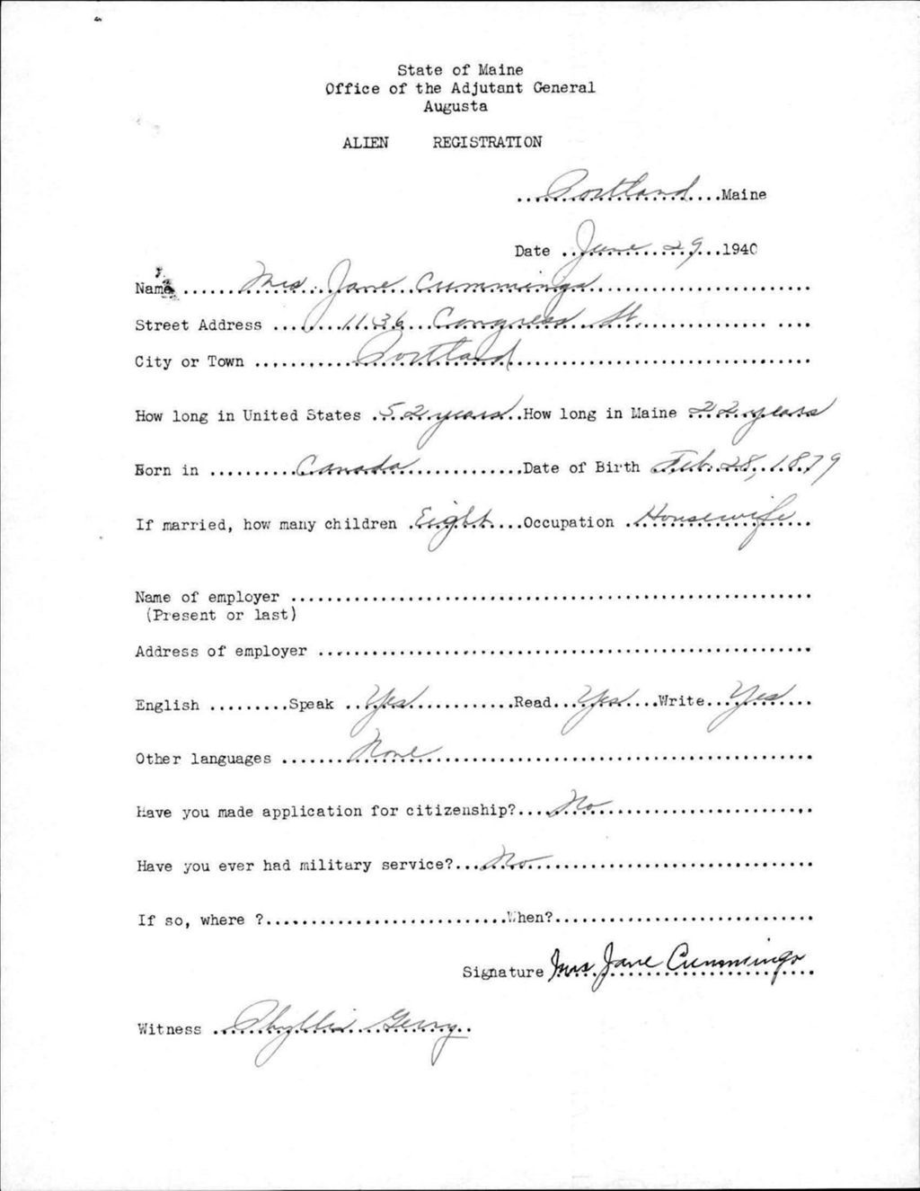 Miniature of Alien Registration- Cummings, Jane (Portland, Cumberland County)