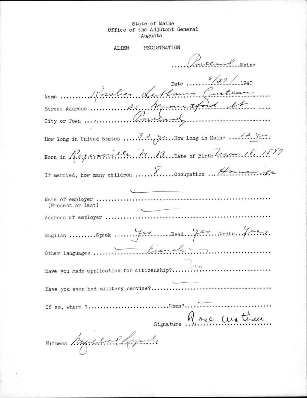 Miniature of Alien Registration- Leblanc, Rosalie (Portland, Cumberland County)