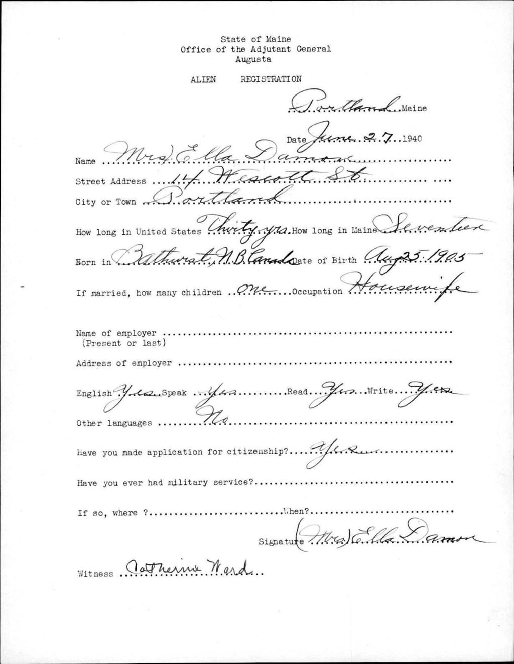 Miniature of Alien Registration- Damon, Ella (Portland, Cumberland County)