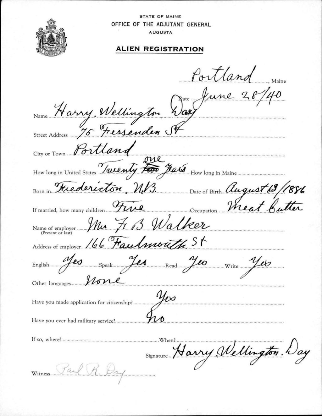 Miniature of Alien Registration- Day, Harry W. (Portland, Cumberland County)