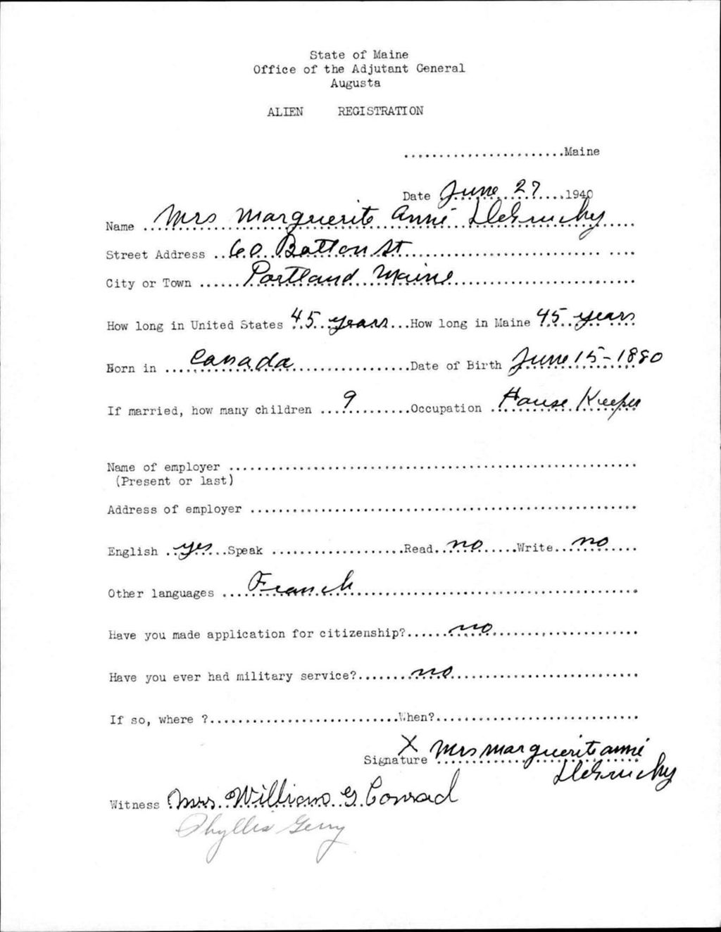 Miniature of Alien Registration- Degruchy, Marguerite A. (Portland, Cumberland County)