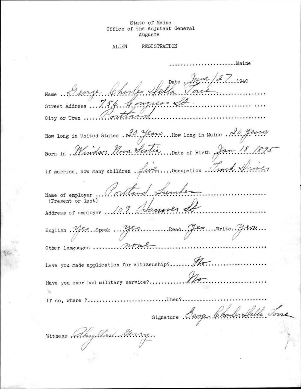 Miniature of Alien Registration- Della Torre, George C. (Portland, Cumberland County)