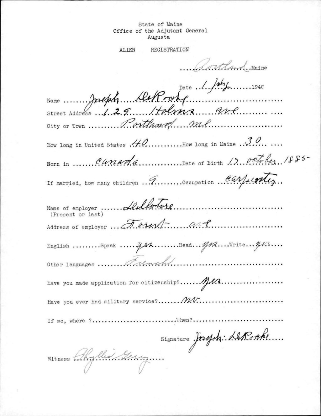 Miniature of Alien Registration- Deroche, Joseph (Portland, Cumberland County)