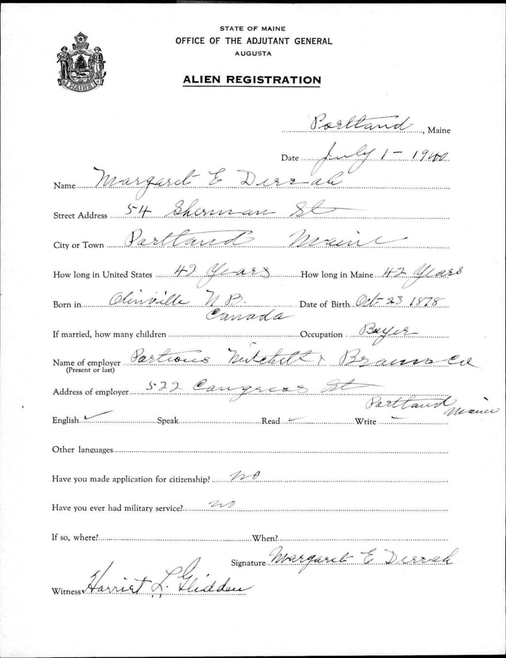 Miniature of Alien Registration- Deroche, Margaret E. (Portland, Cumberland County)