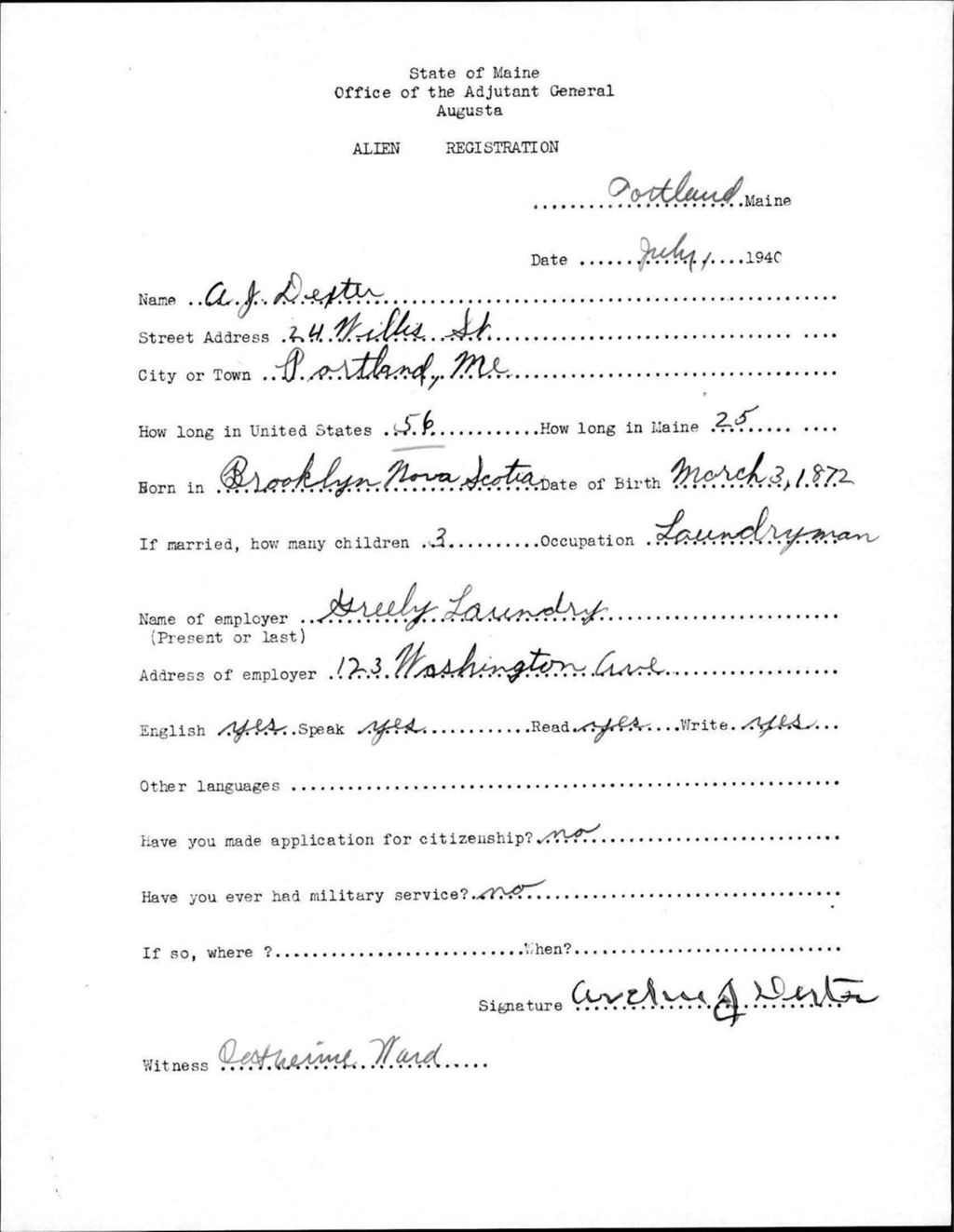 Miniature of Alien Registration- Dexter, A J. (Portland, Cumberland County)