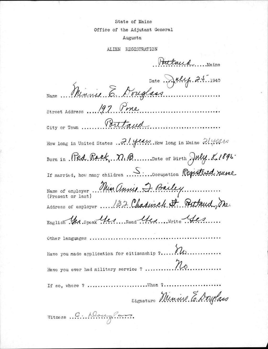 Miniature of Alien Registration- Douglass, Minnie E. (Portland, Cumberland County)
