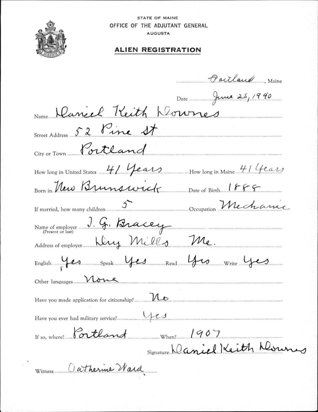 Miniature of Alien Registration- Downes, Daniel K. (Portland, Cumberland County)