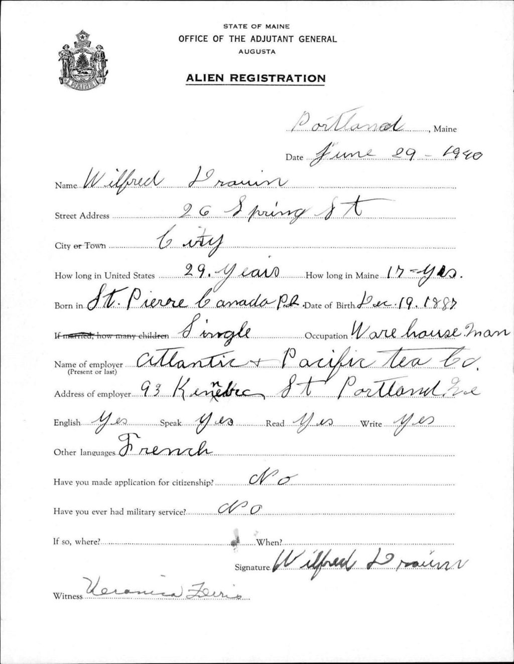Miniature of Alien Registration- Drouin, Wlifred (Portland, Cumberland County)