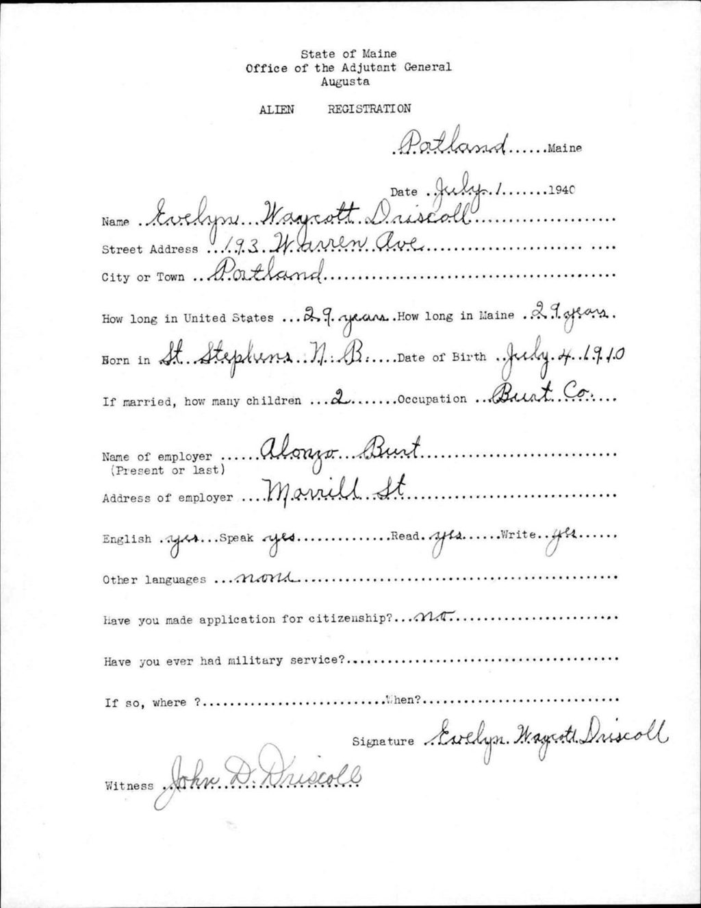 Miniature of Alien Registration- Waycott, Evelyn (Portland, Cumberland County)