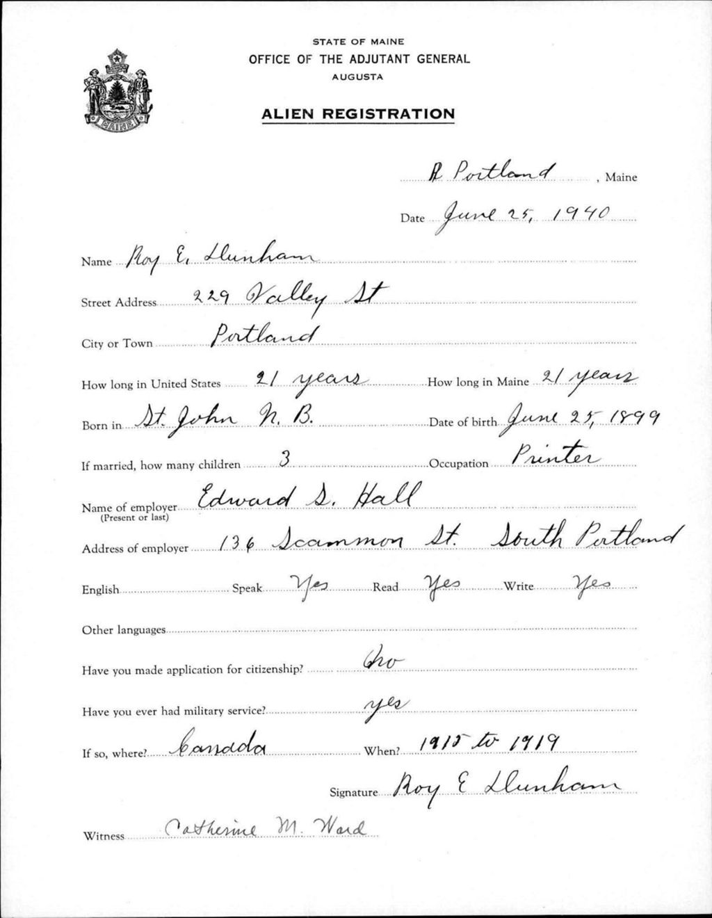 Miniature of Alien Registration- Dunham, Roy E. (Portland, Cumberland County)