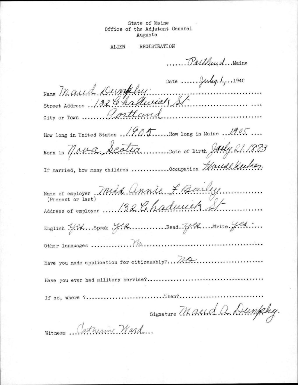 Miniature of Alien Registration- Dunphy, Maud (Portland, Cumberland County)